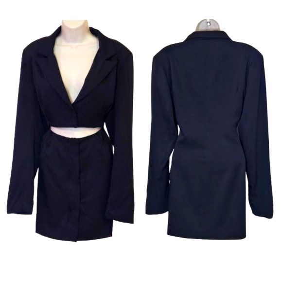 Pretty Little Thing Black Blazer Dress with Waist Cut-Out,Size 12 - Picture 1 of 16